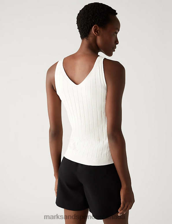 Marks and Spencer near me - Women Soft White Clothing Marks & Spencer Ribbed V-Neck Knitted Vest with Linen 20VTD2386