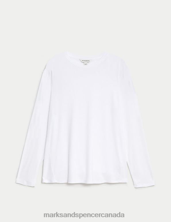 Marks and Spencer Canada - Women Soft White Clothing Marks & Spencer Round Neck Long Sleeve Top 20VTD923
