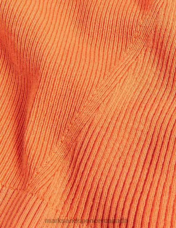 Marks and Spencer Canada - Women Tangerine Clothing Marks & Spencer Cotton Rich Ribbed Collared Knitted Top 20VTD1277