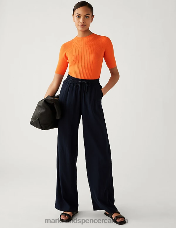 Marks and Spencer sale - Women Tangerine Clothing Marks & Spencer Ribbed Crew Neck Knitted Top 20VTD100