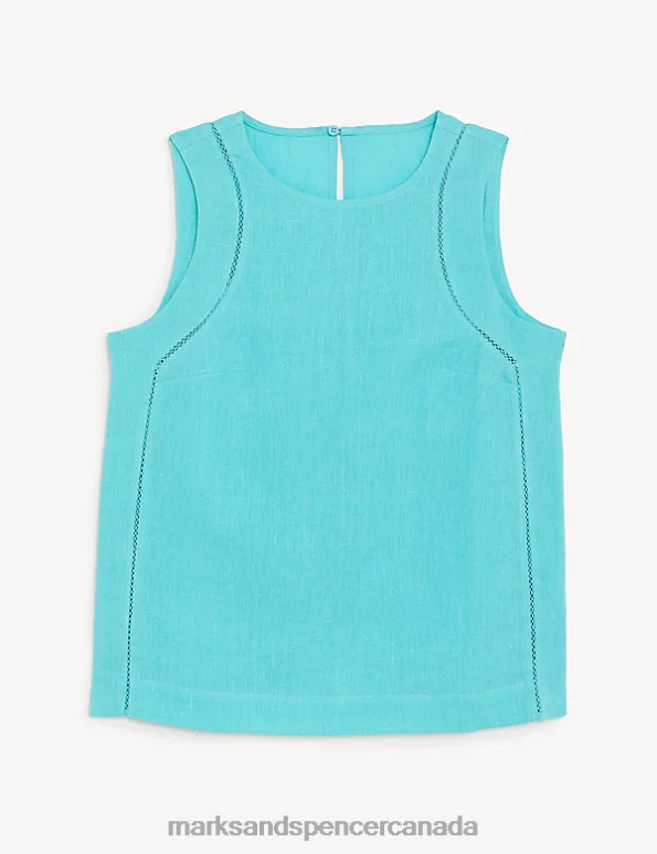 Marks and Spencer near me - Women Teal Clothing Marks & Spencer Pure Linen Lace Insert Vest Top 20VTD1553