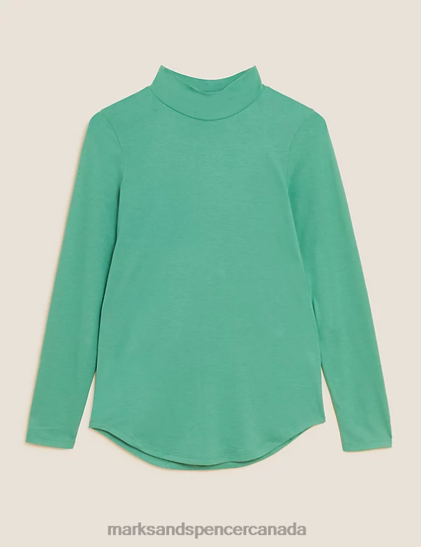 Women Washed Green Clothing Marks & Spencer Jersey Roll Neck Relaxed Long Sleeve Top 20VTD3431 - Marks and Spencer online