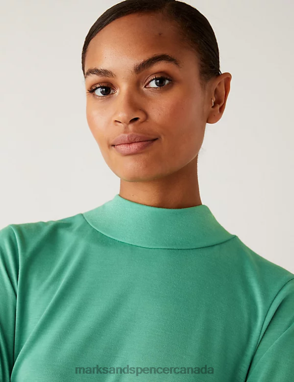 Women Washed Green Clothing Marks & Spencer Jersey Roll Neck Relaxed Long Sleeve Top 20VTD3431 - Marks and Spencer online