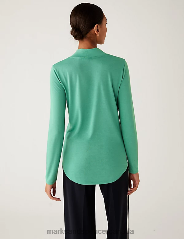 Women Washed Green Clothing Marks & Spencer Jersey Roll Neck Relaxed Long Sleeve Top 20VTD3431 - Marks and Spencer online