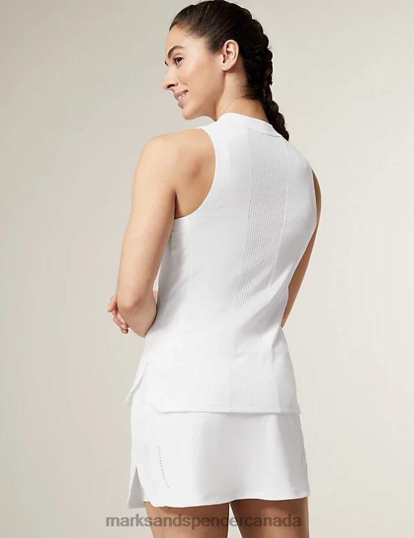 Women White Clothing Marks & Spencer High Neck Half Zip Mesh Back Vest Top 20VTD2383 - Marks and Spencer outlet