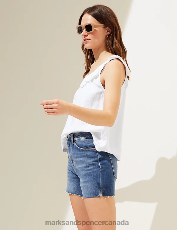 Marks and Spencer sale - Women White Clothing Marks & Spencer Linen Blend Ruffle Vest Top 20VTD1677