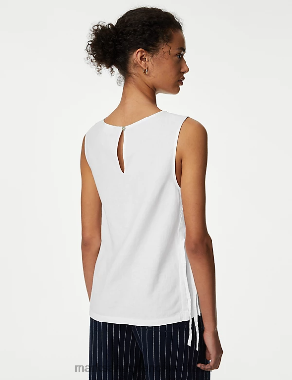 Marks and Spencer near me - Women White Clothing Marks & Spencer Linen Rich High Neck Vest Top 20VTD2953