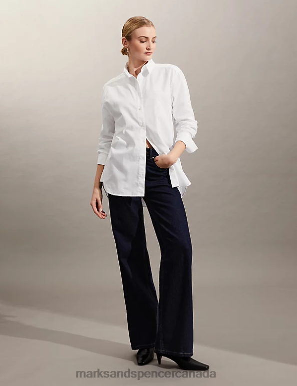 Marks and Spencer Canada - Women White Clothing Marks & Spencer Pure Cotton Oversized Long Sleeve Shirt 20VTD3269