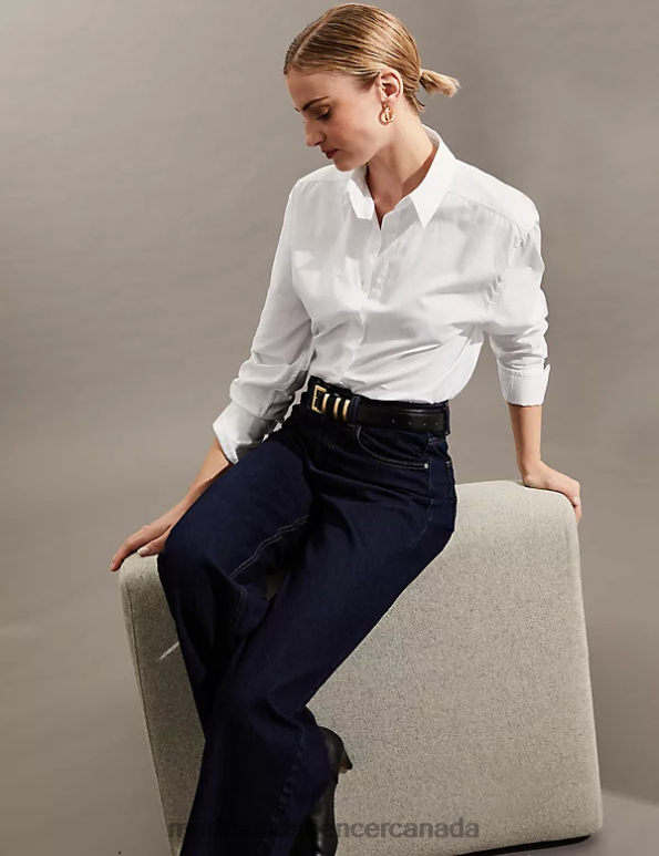 Marks and Spencer Canada - Women White Clothing Marks & Spencer Pure Cotton Oversized Long Sleeve Shirt 20VTD3269