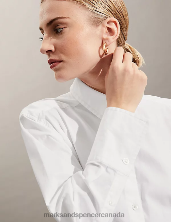 Marks and Spencer Canada - Women White Clothing Marks & Spencer Pure Cotton Oversized Long Sleeve Shirt 20VTD3269