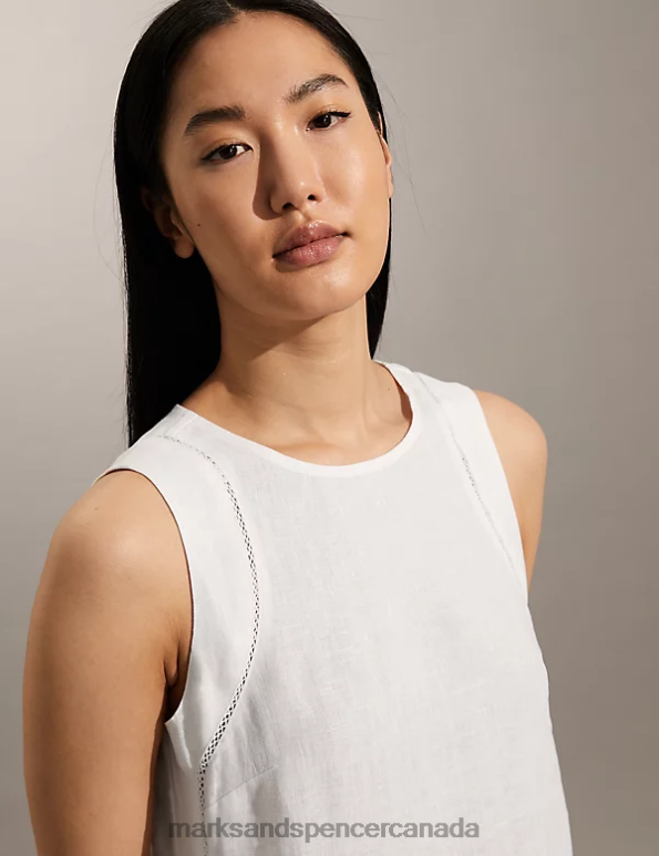 Women White Clothing Marks & Spencer Pure Linen Lace Insert Vest Top 20VTD1888 - Marks and Spencer online