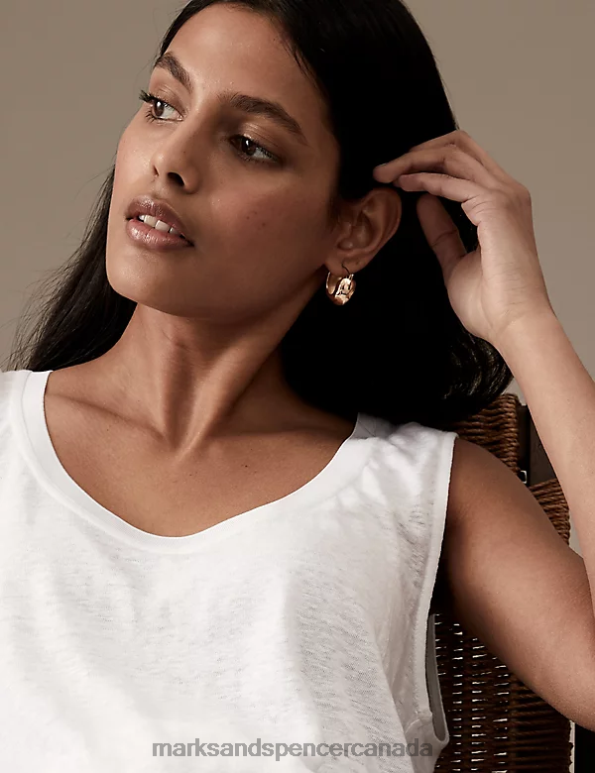 Women White Clothing Marks & Spencer Pure Linen Sleeveless Vest Top 20VTD3229 - Marks and Spencer outlet