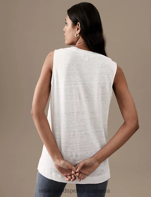 Women White Clothing Marks & Spencer Pure Linen Sleeveless Vest Top 20VTD3229 - Marks and Spencer outlet