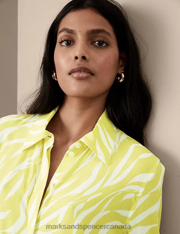 Women White Mix Clothing Marks & Spencer Cupro Rich Printed Shirt 20VTD2811 - Marks and Spencer Canada locations