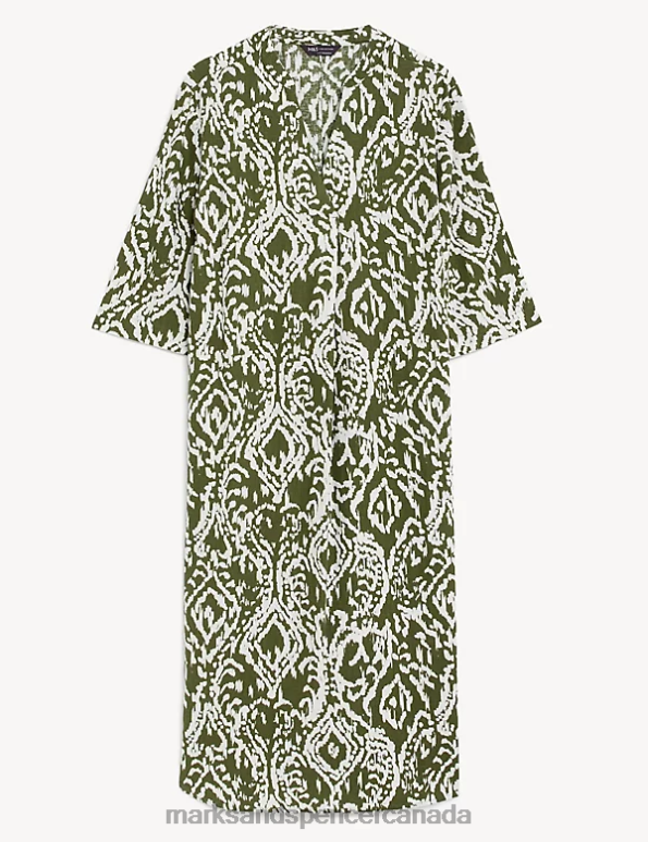 Women White Mix Clothing Marks & Spencer Linen Rich Printed V-Neck Tunic 20VTD2129 - Marks and Spencer outlet