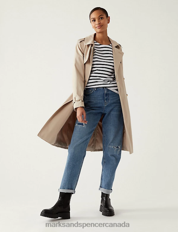 Marks and Spencer Canada - Women White Mix Clothing Marks & Spencer Pure Cotton Striped Crew Neck Top 20VTD1256