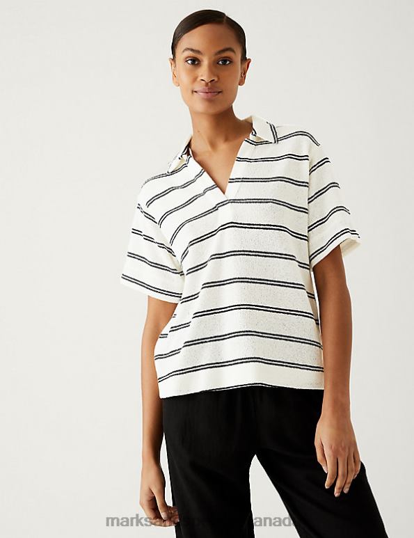 Marks and Spencer near me - Women White Mix Clothing Marks & Spencer Striped Textured Top 20VTD1901