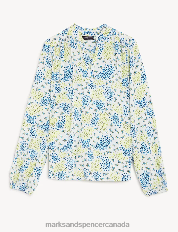 Marks and Spencer near me - Women Yellow Mix Clothing Marks & Spencer Floral V-Neck Popover Blouse 20VTD1039