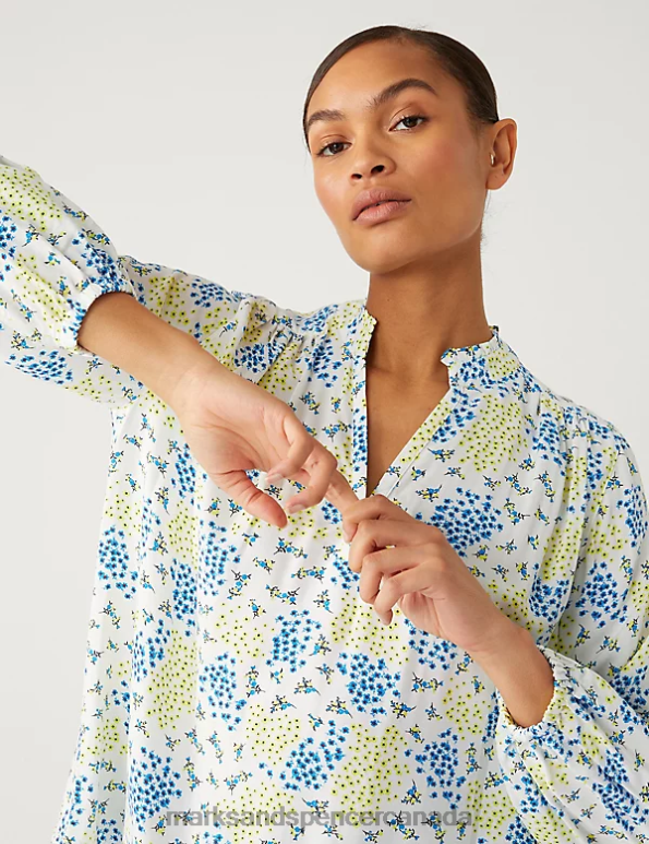 Marks and Spencer near me - Women Yellow Mix Clothing Marks & Spencer Floral V-Neck Popover Blouse 20VTD1039