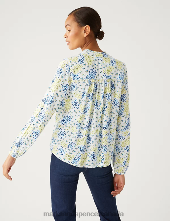 Marks and Spencer near me - Women Yellow Mix Clothing Marks & Spencer Floral V-Neck Popover Blouse 20VTD1039
