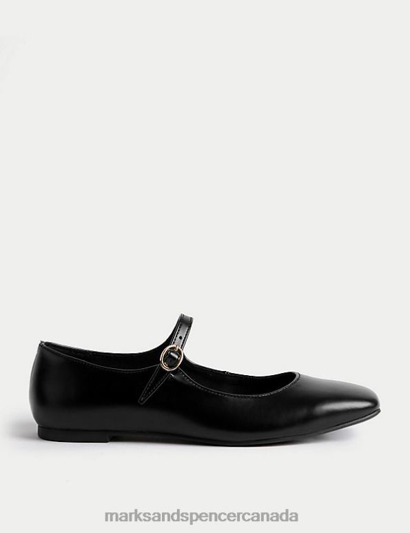 Marks and Spencer Canada - Women Black Footwear Marks & Spencer Buckle Flat Square Toe Ballet Pumps 20VTD2492