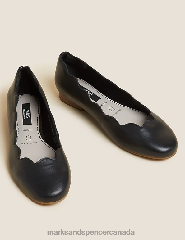 Marks and Spencer near me - Women Black Footwear Marks & Spencer Wide Fit Leather Ballet Pumps 20VTD1529