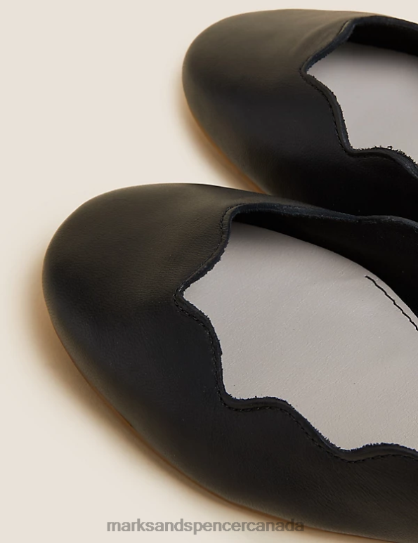 Marks and Spencer near me - Women Black Footwear Marks & Spencer Wide Fit Leather Ballet Pumps 20VTD1529