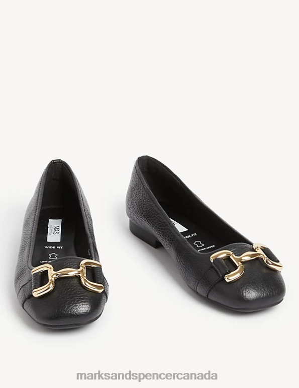 Marks and Spencer sale - Women Black Footwear Marks & Spencer Wide Fit Leather Buckle Flat Ballet Pumps 20VTD1091
