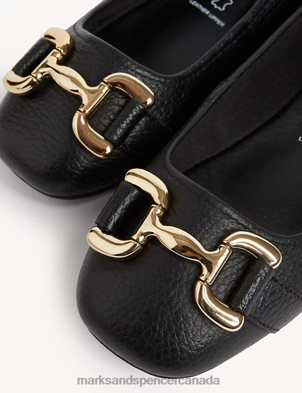 Marks and Spencer sale - Women Black Footwear Marks & Spencer Wide Fit Leather Buckle Flat Ballet Pumps 20VTD1091