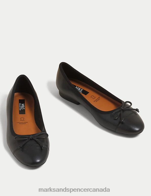 Marks and Spencer sale - Women Black Mix Footwear Marks & Spencer Leather Bow Ballet Pumps 20VTD1696