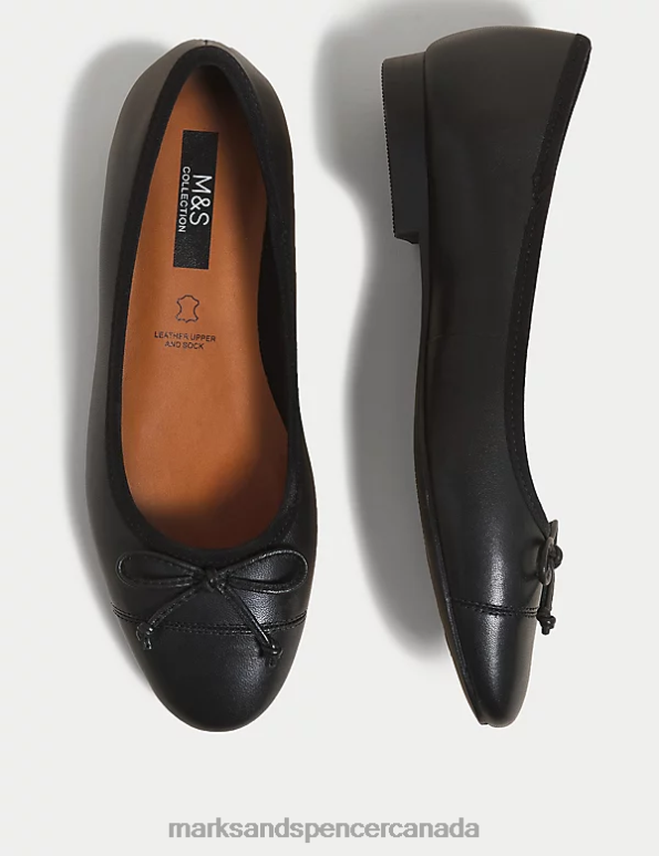 Marks and Spencer sale - Women Black Mix Footwear Marks & Spencer Leather Bow Ballet Pumps 20VTD1696