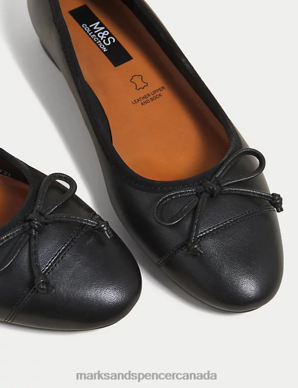 Marks and Spencer sale - Women Black Mix Footwear Marks & Spencer Leather Bow Ballet Pumps 20VTD1696