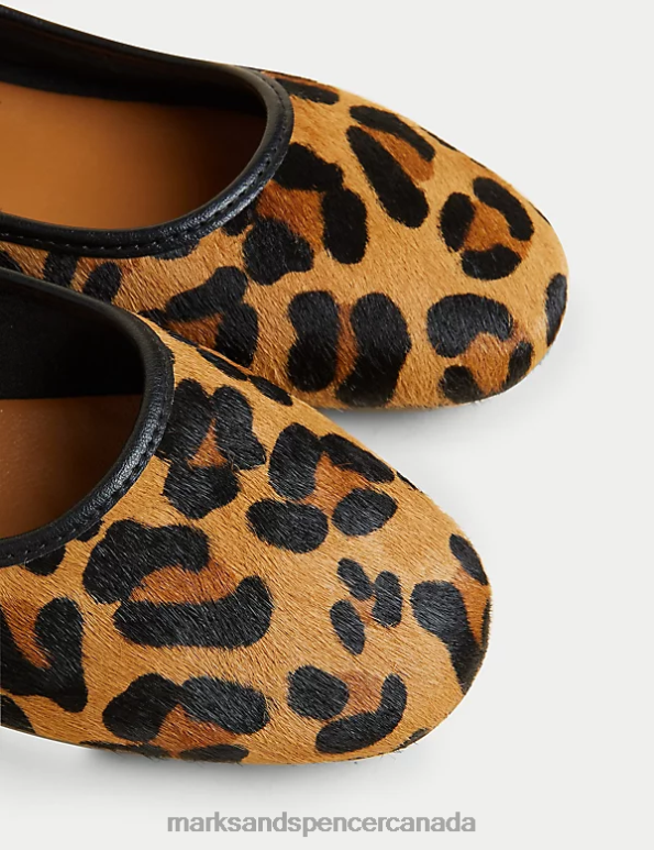 Marks and Spencer sale - Women Brown Mix Footwear Marks & Spencer Leather Leopard Print Flat Ballet Pumps 20VTD2910