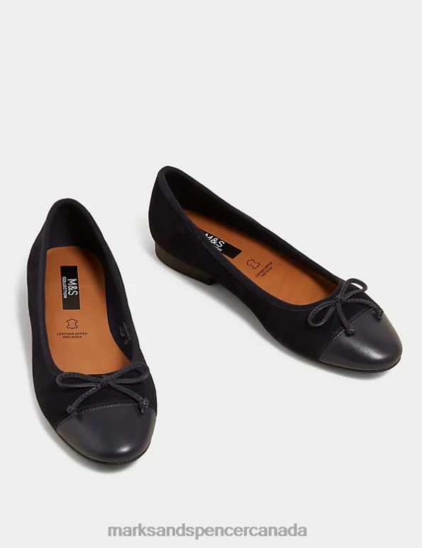 Women Navy Footwear Marks & Spencer Suede Stain Resistant Flat Ballet Pumps 20VTD1450 - Marks and Spencer outlet