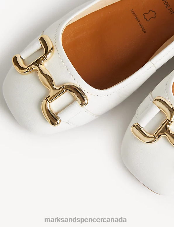 Women White Footwear Marks & Spencer Wide Fit Leather Buckle Flat Ballet Pumps 20VTD1433 - Marks and Spencer Canada locations