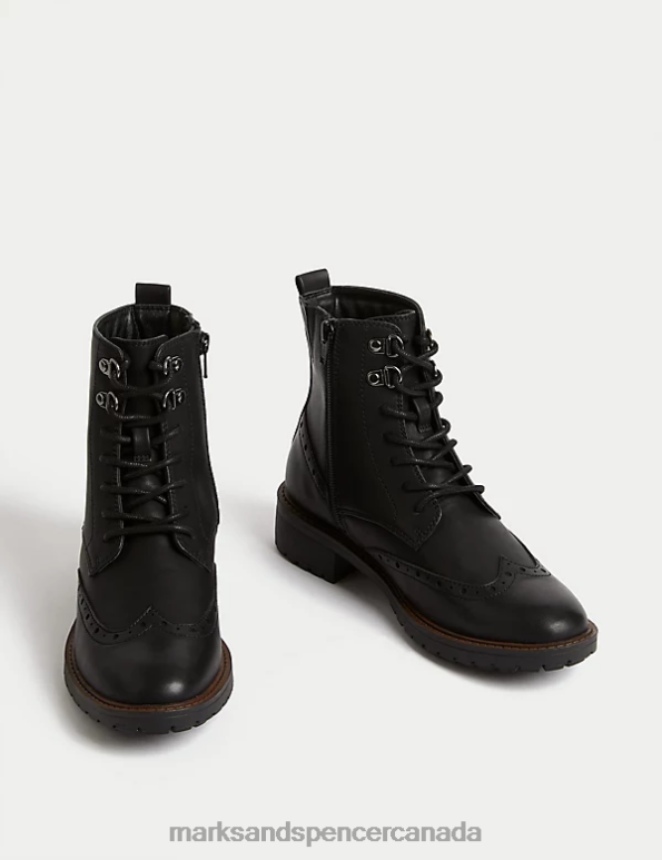 Marks and Spencer sale - Women Black Footwear Marks & Spencer Brogue Detail Lace Up Flat Ankle Boots 20VTD1716