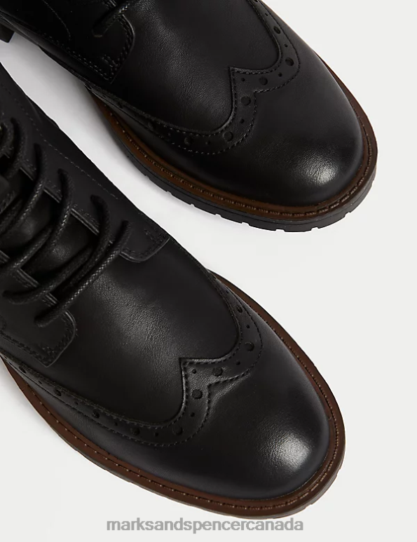 Marks and Spencer sale - Women Black Footwear Marks & Spencer Brogue Detail Lace Up Flat Ankle Boots 20VTD1716