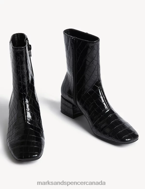 Women Black Footwear Marks & Spencer Croc Block Heel Ankle Boots 20VTD2747 - Marks and Spencer Canada locations