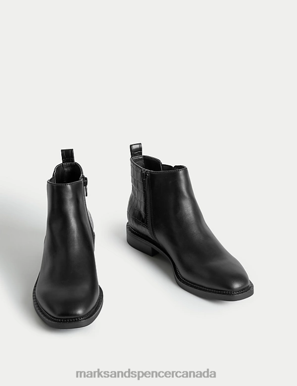 Marks and Spencer Canada - Women Black Footwear Marks & Spencer Croc Buckle Ankle Boots 20VTD1697