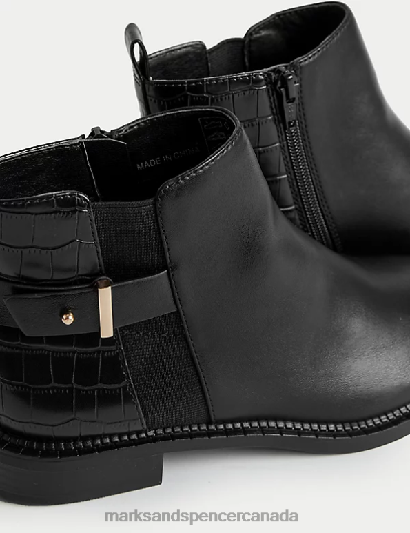 Marks and Spencer Canada - Women Black Footwear Marks & Spencer Croc Buckle Ankle Boots 20VTD1697