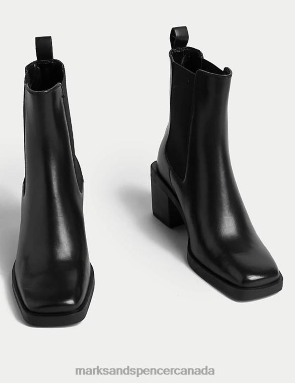 Marks and Spencer near me - Women Black Footwear Marks & Spencer Leather Block Heel Ankle Boots 20VTD2317