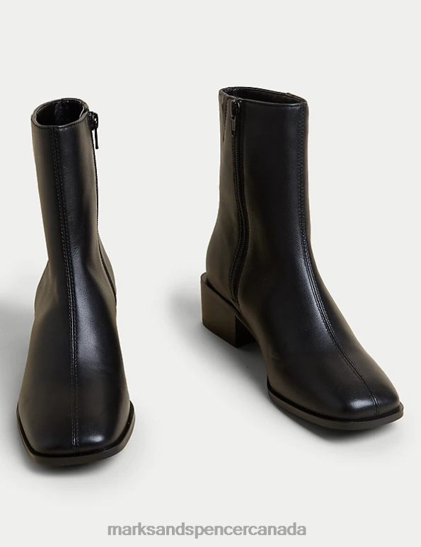 Marks and Spencer near me - Women Black Footwear Marks & Spencer Leather Block Heel Square Toe Ankle Boots 20VTD332