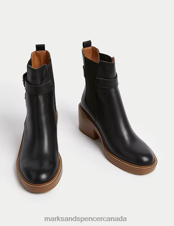 Marks and Spencer near me - Women Black Footwear Marks & Spencer Leather Buckle Block Heel Ankle Boots 20VTD848