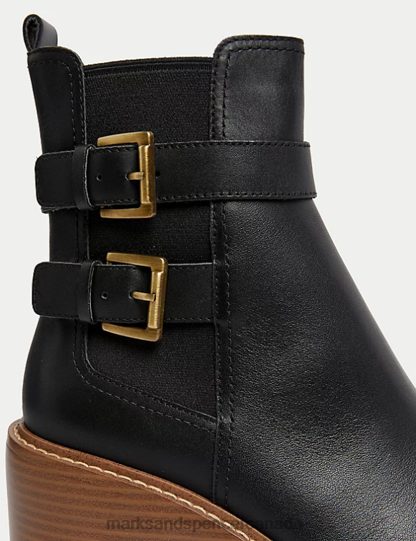 Marks and Spencer near me - Women Black Footwear Marks & Spencer Leather Buckle Block Heel Ankle Boots 20VTD848