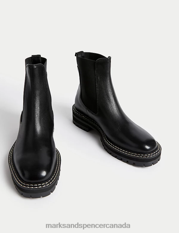 Marks and Spencer sale - Women Black Footwear Marks & Spencer Leather Chelsea Cleated Ankle Boots 20VTD368