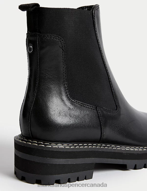 Marks and Spencer sale - Women Black Footwear Marks & Spencer Leather Chelsea Cleated Ankle Boots 20VTD368