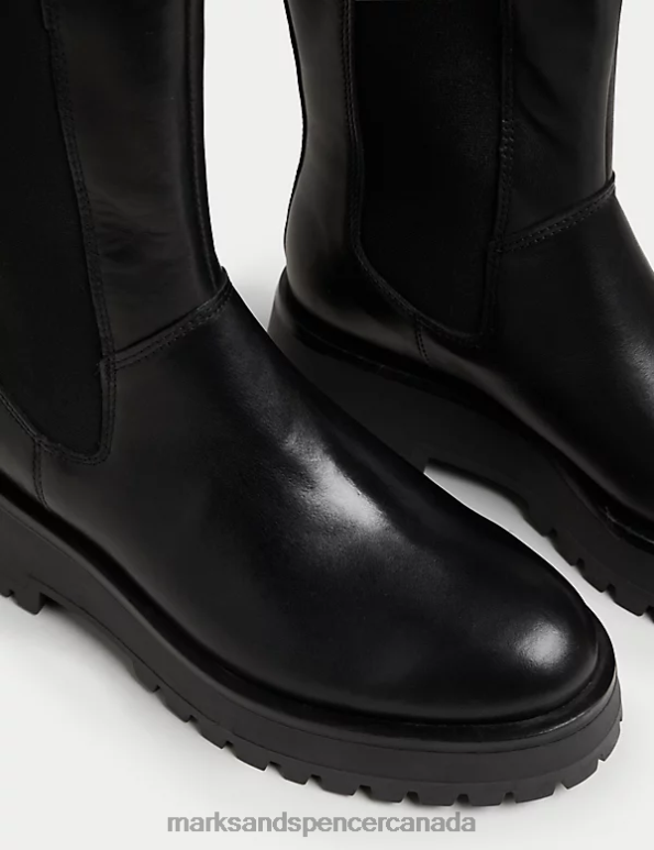Marks and Spencer sale - Women Black Footwear Marks & Spencer Leather Chelsea Flatform Ankle Boots 20VTD1309