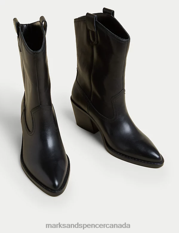 Marks and Spencer Canada - Women Black Footwear Marks & Spencer Leather Cow Boy Block Heel Ankle Boots 20VTD1983