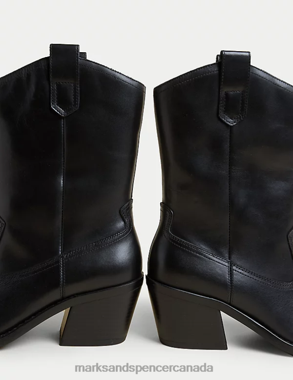Marks and Spencer Canada - Women Black Footwear Marks & Spencer Leather Cow Boy Block Heel Ankle Boots 20VTD1983