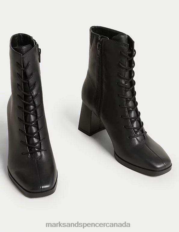 Women Black Footwear Marks & Spencer Leather Lace Up Block Heel Ankle Boots 20VTD2432 - Marks and Spencer outlet